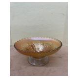 Marigold Carnival glass compote
