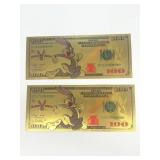 (2) bugs Bunny $100 bill, gold foil, federal