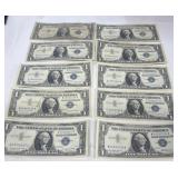 (10) silver one dollar certificate bills