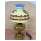 Electrified oil lamp with hand-painted shade