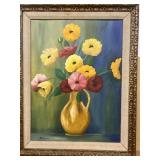 Painting on board of flower vase signed Simpson