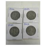 (4) silver liberty half dollars 1940 1942, 1945