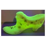 Fenton Glass Shoe Artist Signed GLOWS