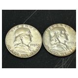1954-S and 1955 Franklin Half Dollar Silver Coins