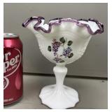 Fenton Purple Crest Compote Artist Signed