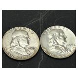 1958-D and 1959 Franklin Half Dollar Silver Coins
