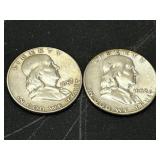1957-D and 1958 Franklin Half Dollar Silver Coins