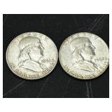1961-D and 1962 Franklin Half Dollar Silver Coins