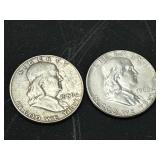 1959-D and 1960 Franklin Half Dollar Silver Coins