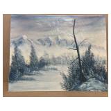 Snowscape painting on board prison art by Jim
