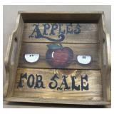 Apples for sale wooden tray with handles