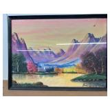 Pastel painting of mountain scenery signed power