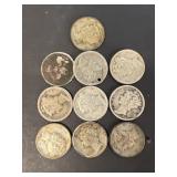 (10) silver mercury dimes