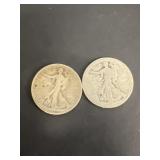 (2) silver liberty half dollars