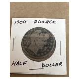 1900 silver barber half dollar