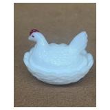 Milk glass miniature hen on a nest