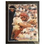 Johnny Bench Cincinnati Reds catching matted photo