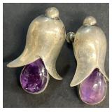 Sterling silver, tulip purple stone earrings