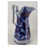 Ironstone Flow Blue Pitcher English "Florette"