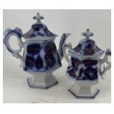 Flow Blue Leaf Tea Pot and Sugar Bowl