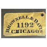 Brownell & Davis Chicago brass advertising tag