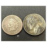 1881 Indian Head Penny and 1945 War Nickel