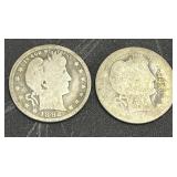 2 Barber Silver Quarter Coins