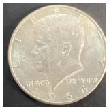 1964 silver Kennedy half dollar