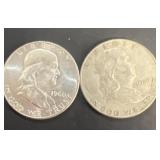 (2) Franklin silver half dollars