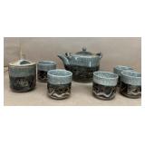 Stoneware tea pot cups Sugar dish made in japan