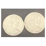 (2) Franklin silver half dollars
