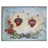 Sacred Heart Tin Litho  signed LR .M.Raphael m