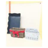 Baskets and metal tray
