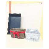 Baskets and metal tray