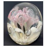 5" hand-blown floral art glass paperweight