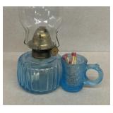 Ocean blue lamp with cup match holder