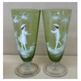 Mary Gregory Green glass, hand-painted boy, and