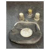 Coin purse with naughty coin and thimbles
