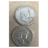 (2) Franklin Silver 1/2 Dollars