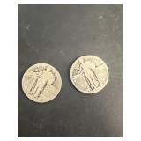 (2) silver walking liberty quarters