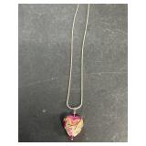 Sterling silver necklace with heart shaped glass