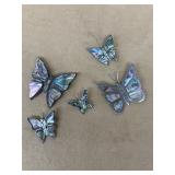 ABALONE pearl butterfly pins, Mexican silver