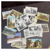 Log Cabins houses and churches postcards