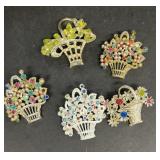 Costume jewelry basket, brooches