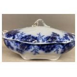 Flow blue England, serving dish with lid