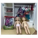American dolls, cabinet and clothes