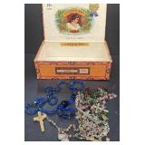 Religious necklaces and cigar box