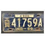 1960 Indiana license plate