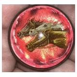 'Rare' Red bubble glass horse pin