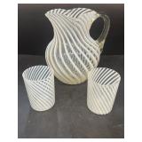 Mid-century white swirl water, pitcher, and
